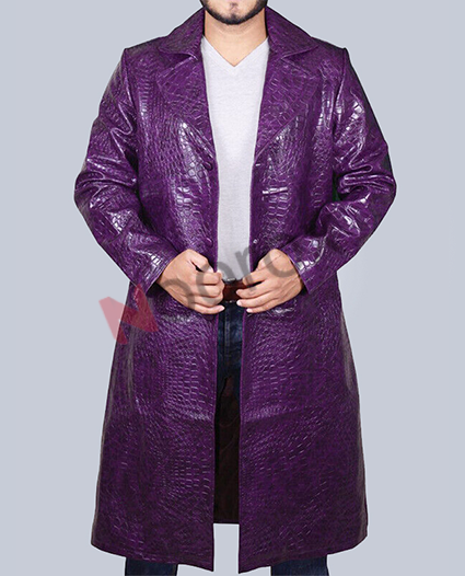 Men Purple Crocodile Faux Leather Costume Coat