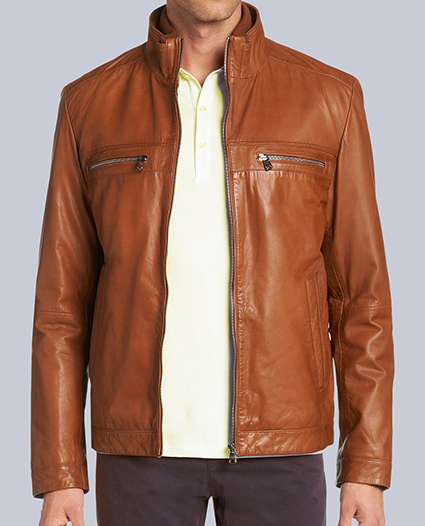 Men Tan Brown stylish leather Jacket