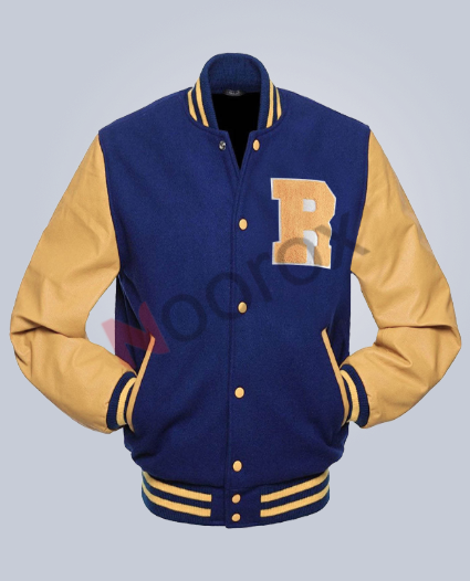 Men Blue & Yellow R Bomber Jacket