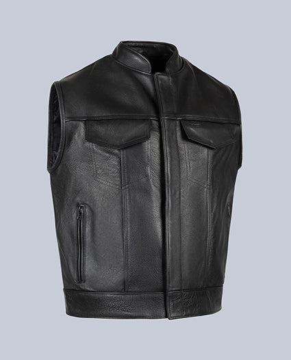 Men Black Motorcycle Leather Vest