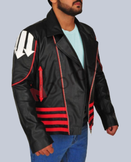 Men Black & Red Freddie Mercury Arrow Faux Lather Jacket