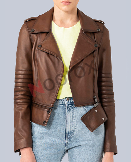 Women Brown Waxed Leather Jacket