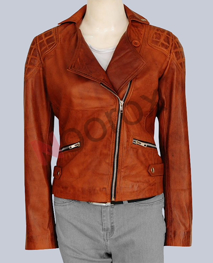 Women Tan Brown Retro Style Leather Jacket