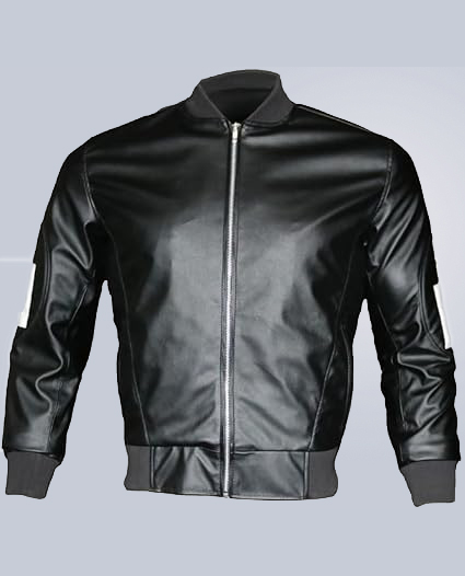 Men Black with White 8 Ball Pool Letterman Faux Leather Jacket