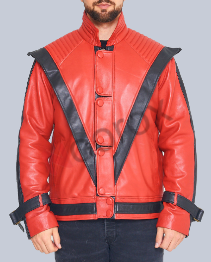 Men Red & Black Michael Jackson Thriller Faux Leather Jacket