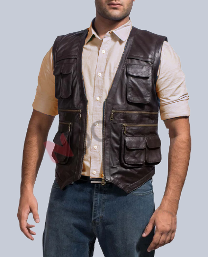 Men Brown Jurassic World Owen Chris Pratt Leather vest