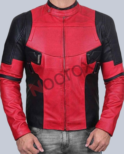 Men Red & Black Deadpool Wade Wilson Ryan Reynolds Leather Jacket Cosplay Costume