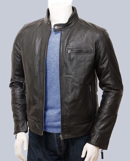 Men Black biker style Leather Jacket