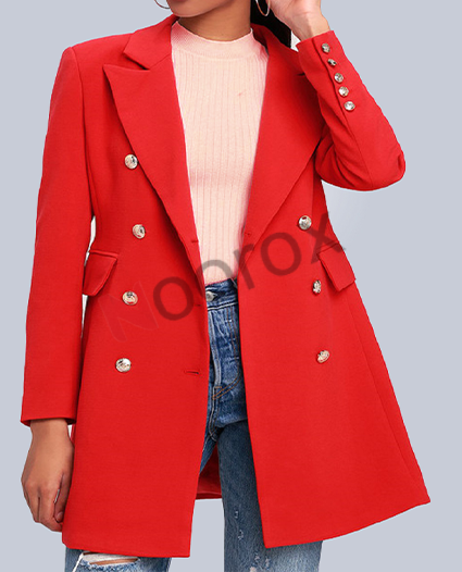 Women Red Wool Fashionable Coat