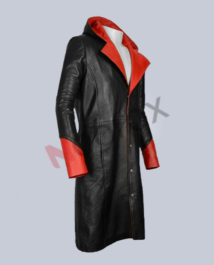 Men Black & Red Devil May Cry Dante Long Leather Coat