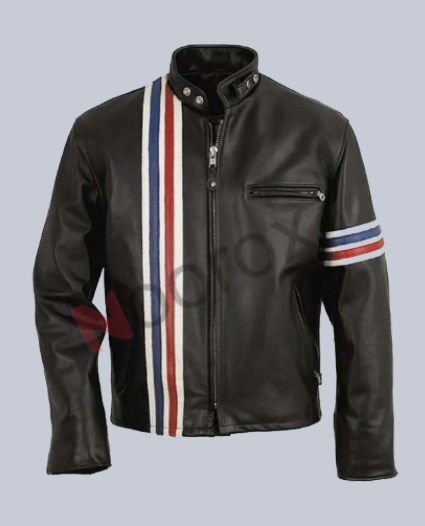 Men Black Easy Rider USA Flag Leather Motorcycle Jacket