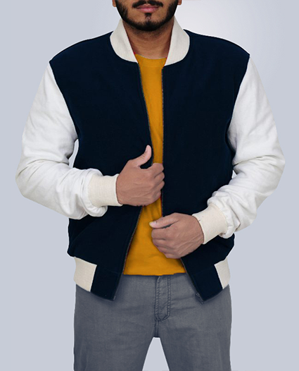 Men Blue & White Fleece Jacket