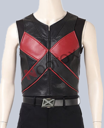 Men Black & Red Colossus Deadpool 2 Leather Vest
