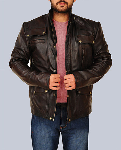 Men Brown waxed Leather Jacket