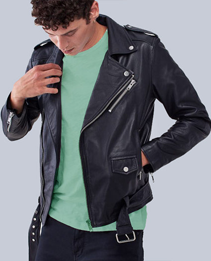 Men Stylish Black Biker Leather Jacket