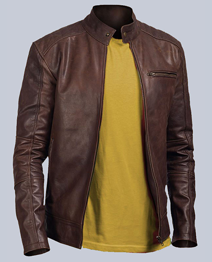 Men Brown Biker waxed Leather Jacket