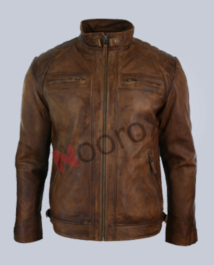 Men Tan waxed Retro Style Leather Jacket