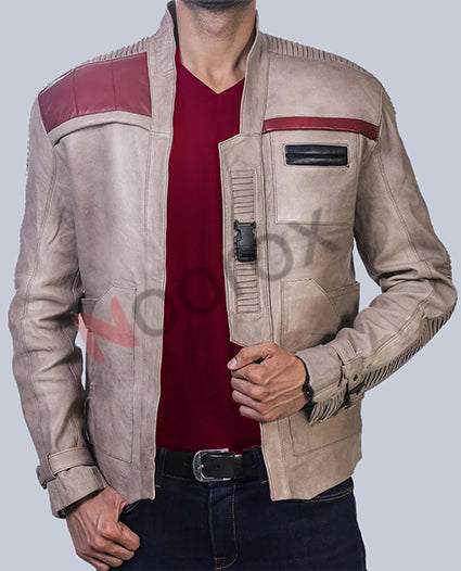 Men Beige Star Wars Finn Leather Jacket