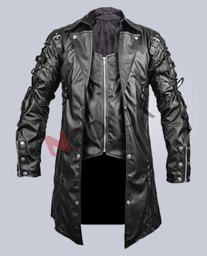 Men Black Steampunk Gothic Matrix Faux Leather Coat