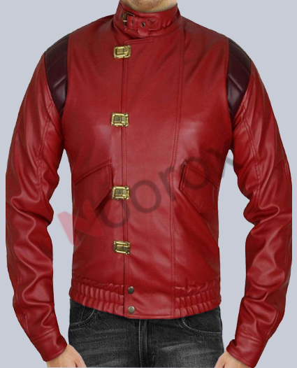 Men Red Akira Kaneda Faux Leather Pill Jacket