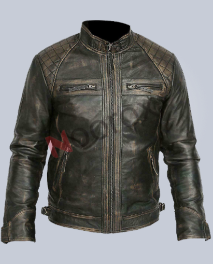 Men Brown Retro Style Distressed Leather Jacket