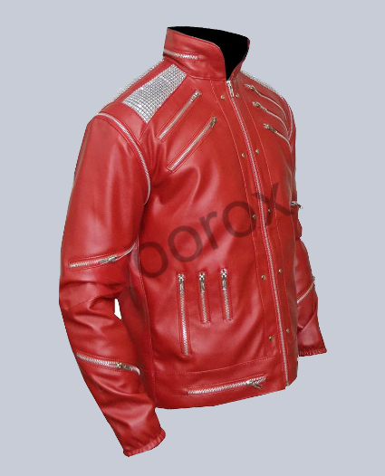 Men Red Michael Jackson Beat It Faux Leather Jacket