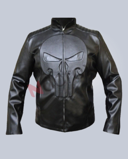 Men Black Skull Punisher Sheepskin Leather Jacket