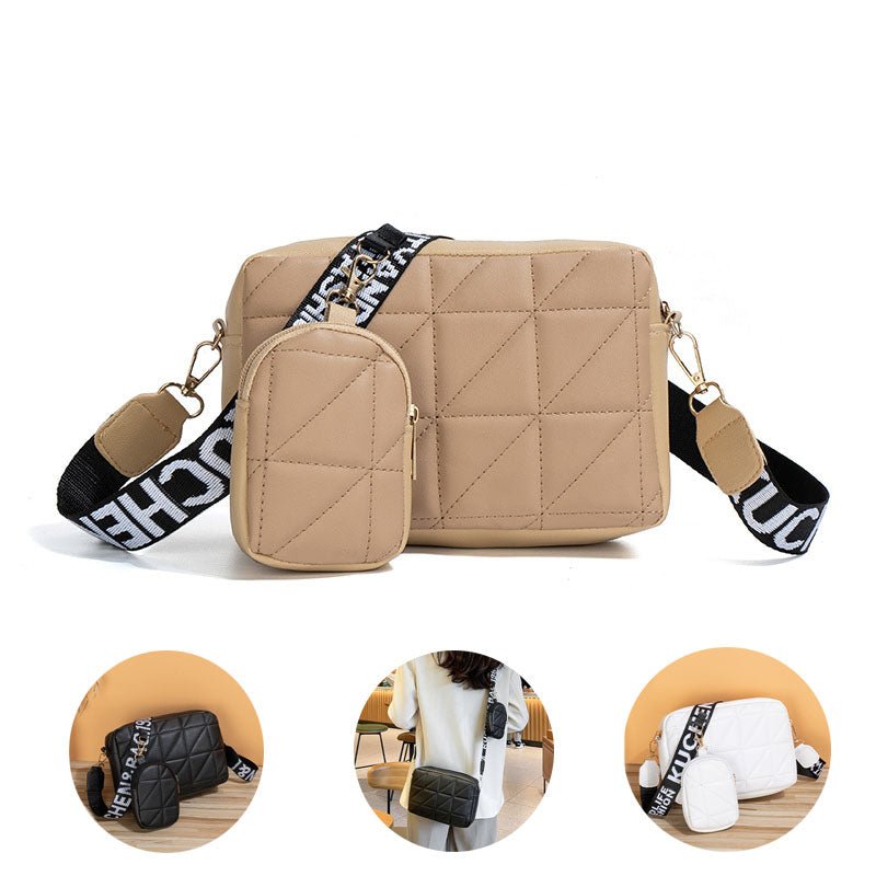 2Pcs Rhombus Shoulder Bag With Wallet Letter Print Wide Shoulder Strap Small Square Bag Large Capacity Cell Phone Crossbody Bags - Noorox