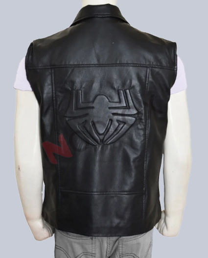 Men Black Spider Man Logo Faux Leather Vest