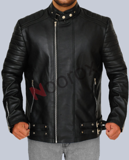 Men Black Deadpool Ajax Ed Skrein Biker Faux Leather Jacket