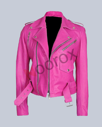 Women Pink Stylish Biker style Faux Leather Jacket