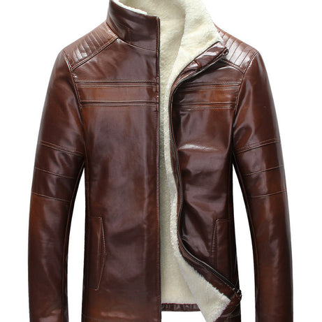 Men PU Leather Stand Collar Jacket