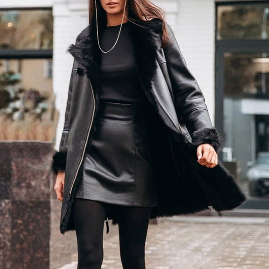 European And American New Fur Collar Leather Jacket Women - Noorox
