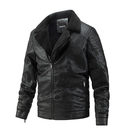 Fall Winter Lapel Men's Plus Velvet Motorcycle Leather Jacket - Noorox